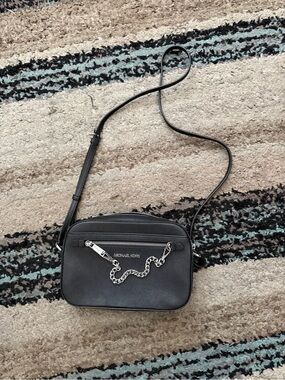 Michael Kors Black Crossbody removable, silver chain detail